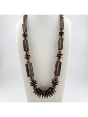 Vintage Bronze Modernist Statement Beaded Necklace Geometric Artisan Boho